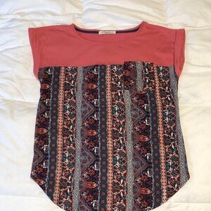 Rewind Coral and Navy Patterned Short Sleeve Tee